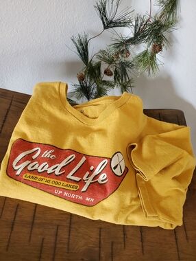 Vintage MN The Good Life Graphic T-Shirt Mustard Yellow Unisex